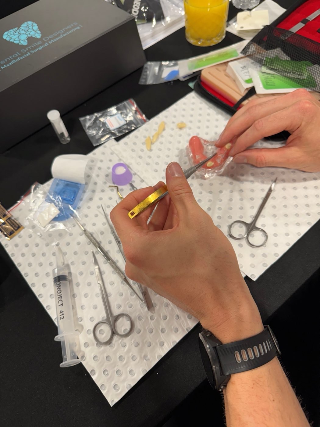 Practising suturing technique with surgical instruments