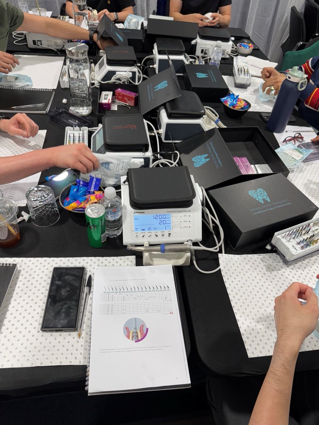 Implant motor and surgical kits set up for hands-on training
